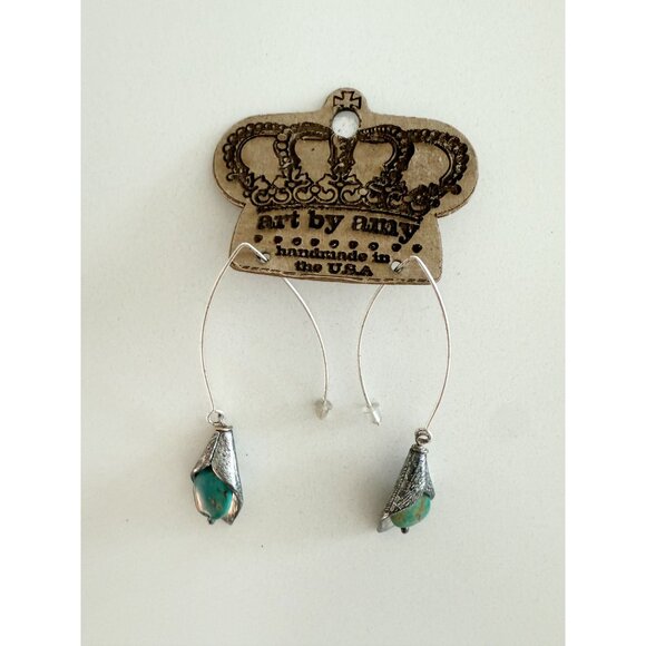 Art By Amy Turquoise Petals Earrings Pierced Dangle NEW - Picture 5 of 5